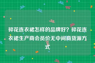 碎花连衣裙怎样的品牌好？碎花连衣裙生产商会员价无中间商货源方式