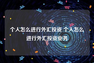 个人怎么进行外汇投资 个人怎么进行外汇投资业务