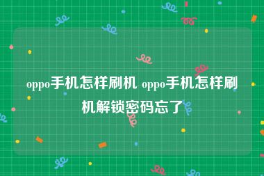 oppo手机怎样刷机 oppo手机怎样刷机解锁密码忘了