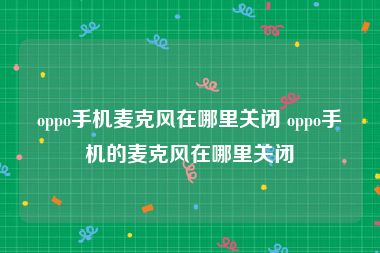 oppo手机麦克风在哪里关闭 oppo手机的麦克风在哪里关闭