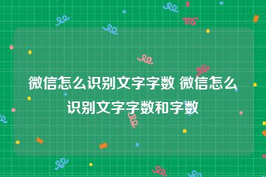 微信怎么识别文字字数 微信怎么识别文字字数和字数