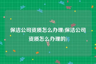 保洁公司资质怎么办理(保洁公司资质怎么办理的)
