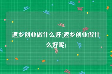 返乡创业做什么好(返乡创业做什么好呢)