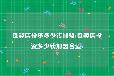 母婴店投资多少钱加盟(母婴店投资多少钱加盟合适)