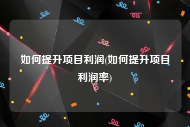 如何提升项目利润(如何提升项目利润率)