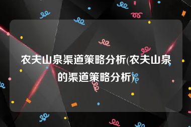 农夫山泉渠道策略分析(农夫山泉的渠道策略分析)