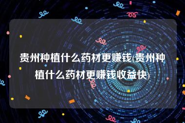 贵州种植什么药材更赚钱(贵州种植什么药材更赚钱收益快)
