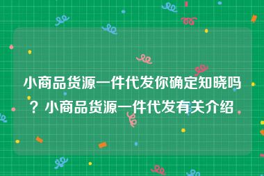 小商品货源一件代发你确定知晓吗？小商品货源一件代发有关介绍