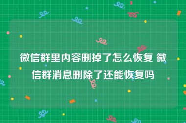 微信群里内容删掉了怎么恢复 微信群消息删除了还能恢复吗