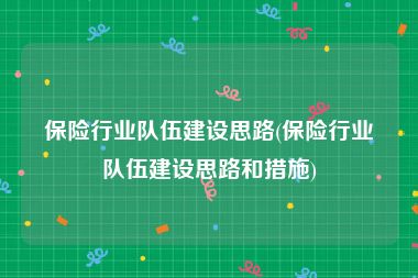 保险行业队伍建设思路(保险行业队伍建设思路和措施)