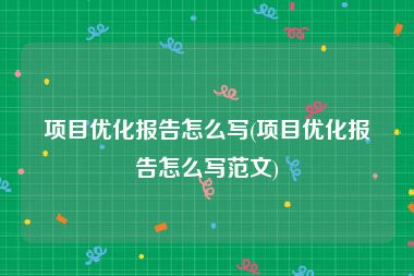 项目优化报告怎么写(项目优化报告怎么写范文)