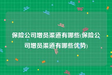 保险公司增员渠道有哪些(保险公司增员渠道有哪些优势)