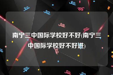 南宁三中国际学校好不好(南宁三中国际学校好不好进)