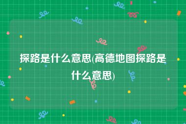 探路是什么意思(高德地图探路是什么意思)