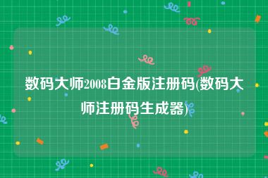 数码大师2008白金版注册码(数码大师注册码生成器)