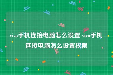 vivo手机连接电脑怎么设置 vivo手机连接电脑怎么设置权限