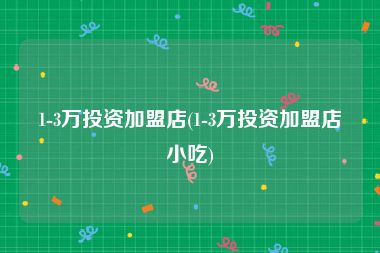 1-3万投资加盟店(1-3万投资加盟店小吃)