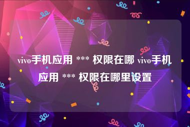 vivo手机应用 *** 权限在哪 vivo手机应用 *** 权限在哪里设置