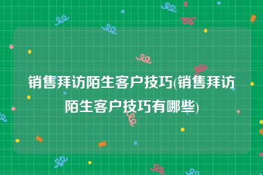 销售拜访陌生客户技巧(销售拜访陌生客户技巧有哪些)