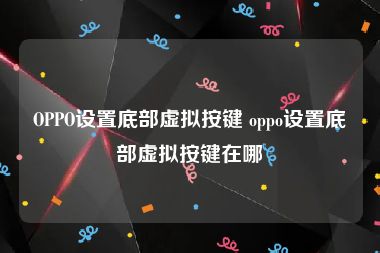 OPPO设置底部虚拟按键 oppo设置底部虚拟按键在哪