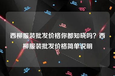 西柳服装批发价格你都知晓吗？西柳服装批发价格简单说明
