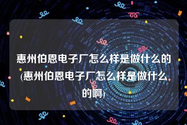 惠州伯恩电子厂怎么样是做什么的(惠州伯恩电子厂怎么样是做什么的啊)