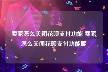 卖家怎么关闭花呗支付功能 卖家怎么关闭花呗支付功能呢