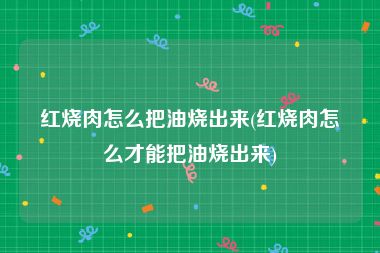 红烧肉怎么把油烧出来(红烧肉怎么才能把油烧出来)