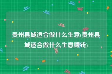 贵州县城适合做什么生意(贵州县城适合做什么生意赚钱)