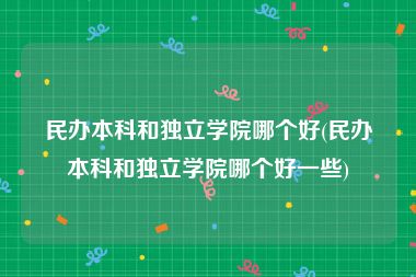 民办本科和独立学院哪个好(民办本科和独立学院哪个好一些)