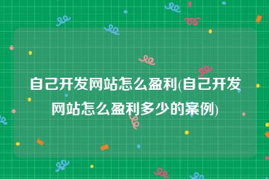 自己开发网站怎么盈利(自己开发网站怎么盈利多少的案例)