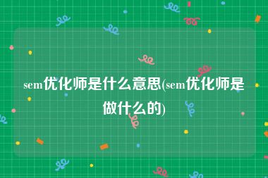 sem优化师是什么意思(sem优化师是做什么的)
