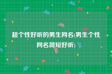 超个性好听的男生网名(男生个性网名简短好听)