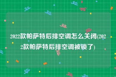 2022款帕萨特后排空调怎么关闭(2022款帕萨特后排空调被锁了)