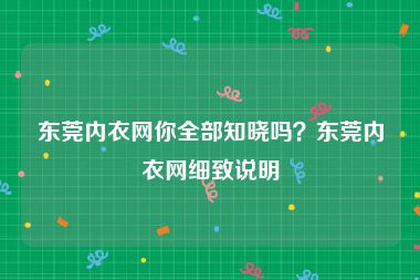 东莞内衣网你全部知晓吗？东莞内衣网细致说明