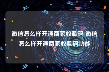 微信怎么样开通商家收款码 微信怎么样开通商家收款码功能