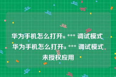 华为手机怎么打开u *** 调试模式 华为手机怎么打开u *** 调试模式未授权应用