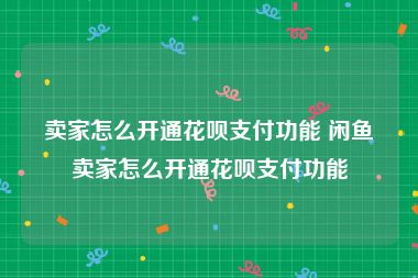 卖家怎么开通花呗支付功能 闲鱼卖家怎么开通花呗支付功能