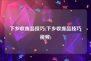 下乡收废品技巧(下乡收废品技巧视频)