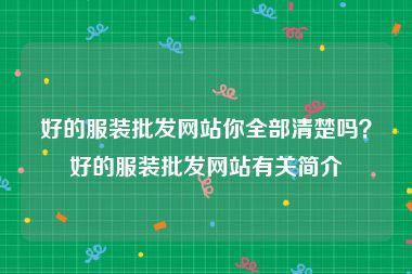 好的服装批发网站你全部清楚吗？好的服装批发网站有关简介