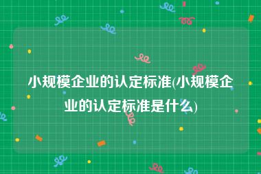 小规模企业的认定标准(小规模企业的认定标准是什么)