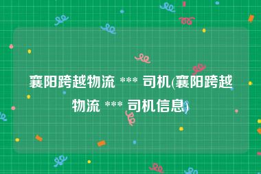 襄阳跨越物流 *** 司机(襄阳跨越物流 *** 司机信息)