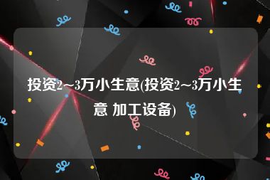投资2~3万小生意(投资2~3万小生意 加工设备)