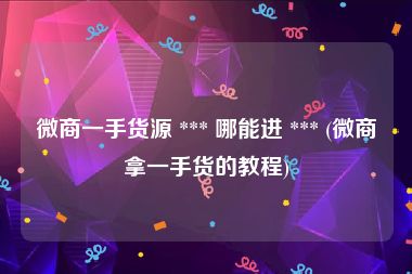 微商一手货源 *** 哪能进 *** (微商拿一手货的教程)