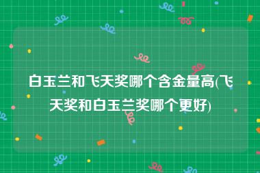 白玉兰和飞天奖哪个含金量高(飞天奖和白玉兰奖哪个更好)