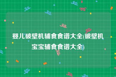 婴儿破壁机辅食食谱大全(破壁机宝宝辅食食谱大全)