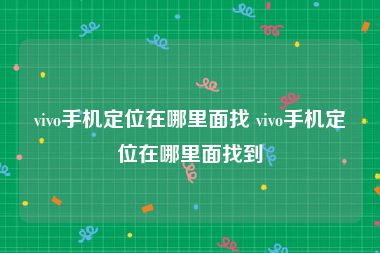 vivo手机定位在哪里面找 vivo手机定位在哪里面找到
