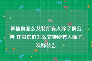 微信群怎么艾特所有人除了群公告 在微信群怎么艾特所有人除了发群公告