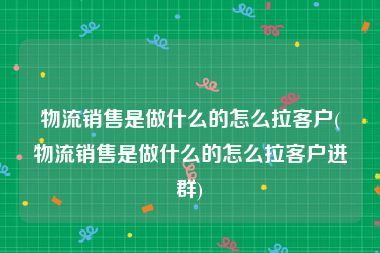 物流销售是做什么的怎么拉客户(物流销售是做什么的怎么拉客户进群)