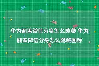 华为翻盖微信分身怎么隐藏 华为翻盖微信分身怎么隐藏图标
